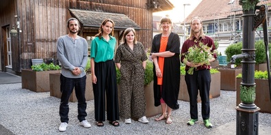 Sie erhielten Förderbeiträge (von links): Fabian Kimoto, Liv Burkhard, Julia Trachsel, Ariane Andereggen und Ray Hegelbach. Auf dem Foto fehlt Rahel Kraft. 