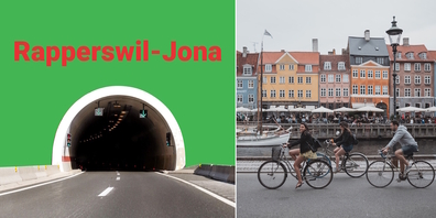 Verkehr in Kopenhagen (r.) als Vorbild: Die Grünen Rapperswil-Jona sehen in der Realisierung einer «Stadt der kurzen Wege» eine Alternative zum Stadttunnel.