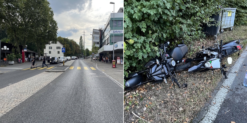 Auf diesem Fussgängerstreifen der St.Gallerstrasse (l.) wurde ein 17-Jähriger angefahren. Auf der Hombrechtikerstrasse stürzten zwei junge Töfffahrer.