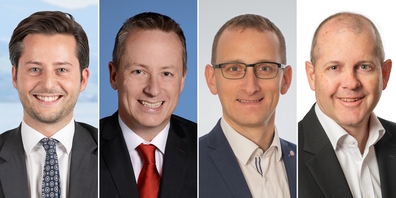 Die Kundenberater Markus Altorfer (Raiffeisenbank Rapperswil-Jona), Marcel Hubli (Raiffeisenbank am Ricken), Markus Stoffel (Raiffeisenbank Schänis-Amden) und Martin Waespi (Raiffeisenbank Benken) helfen Ihnen beim Leasing weiter (v.l.n.r.).
