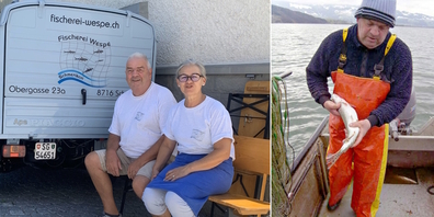 Arthur (l.) und Dora Wespe (Mitte) von der Fischerei Wespe gaben den Senioren Einblick in ihren Fischerei-Alltag am Zürichsee.