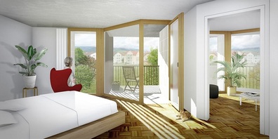 Ältere Menschen werden sich in den 2-Zimmer-Wohnungen des künftigen Sonnenhofs nochmals die eigenen vier Wände einrichten und dort bei Bedarf auch Pflege wie im Heim erhalten.   