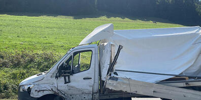 Bei einer Frontalkollision zwischen einem Lieferwagen und einem Lastwagen entstand beträchtlicher Sachschaden.