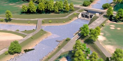 Die Visualisierung zeigt, wie das Drosselstauwerk bei den drei Brücken in Balgach aussehen könnte