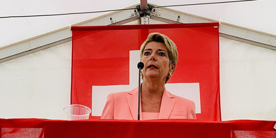  Bundesrätin Karin Keller-Sutter an der 1. August-Rede 2023 in Rapperswil-Jona.