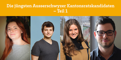 Die jüngsten Ausserschwyzer Kantonsratskandidaten (v. l.): Amanda Schneller (18), Pascal Tschümperlin (21), Lara Stuppia (21) und Jan Stocker (20).