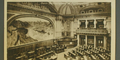 Grüsse aus dem Nationalratssaal: Hier zu sehen ist eine Postkarte von 1921.
