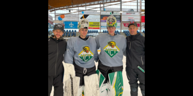 Gemeinsames Training für die HC Thurgau Goalie mit dem Stanley-Cup-Champion David Aebischer.