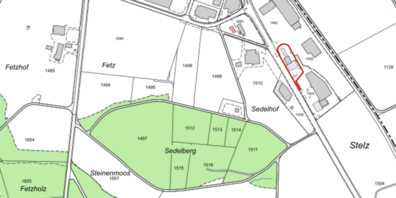 Die rwt planen auf dem Grundstück 1506 (rot umrandet), an der Wilerstrasse in der Stelz den Neubau einer Trafostation. 