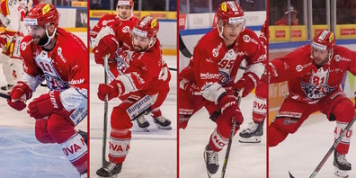 Mehrere Leistungsträger verlängern beim SCRJ: (v.l.) Verteidiger Fabian Maier, Stürmer Sandro Forrer, Stürmer und Topskorer Tyler Moy, Verteidiger Inaki Baragano.