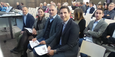 Die Gemeindepräsidenten der Zweckverbandsgemeinden: v.l. Bruno Seelos, Shaleen Mastroberardino, Christian Sepin und Ralph Lehner