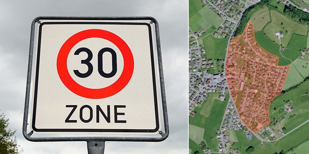 Im Frühjahr 2024 soll der Planungsprozess für Tempo 30 rund um das Schulhaus, die Blatten- und die Haldenstrasse (r.) anlaufen.