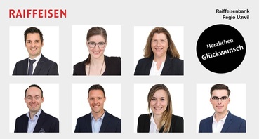 Im Bild v.l.: Manuel Salis  (25 Jahre), Lea Hofacher (20 Jahre), Karin Schefer (15 Jahre), Andreas Meienhofer (15 Jahre), Patrick Müller (15 Jahre),  Petra Rutz (5 Jahre) und Jan Fuchs (5 Jahre).