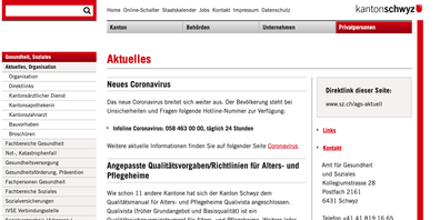 Auf der Webseite des Kantons Schwyz gibt es keine Informationen zu Corona-Fallzahlen.
