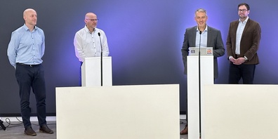 Florian Stemplinger (Programm Manager Energie- und Klimastrategie), Ezio Festini (Nachhaltigkeits- und Prozessmanagement), CEO Stefano Garbin und Philipp Inderbitzin (Leiter Geschäftsbereich Energy Solutions und Mitglied der Geschäftsleitung)