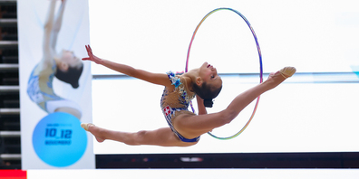 Elisiana Nikaj von der RG Berneck am Guimagym Cup in Portugal im November 2023