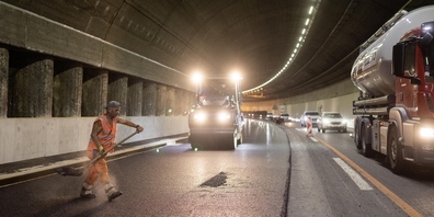 Belagsarbeiten, hier im Stephanshorntunnel, waren ein wichtiger Bestandteil der Etappe 1
