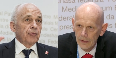 Bundesrat Ueli Maurer (l.) und Daniel Koch vom Bundesamt für Gesundheit äussern sich zur Corona-Epidemie.