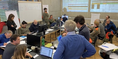 Die Einsatzzentrale an der trinationalen Stabsübung der Internationalen Wasserwehr