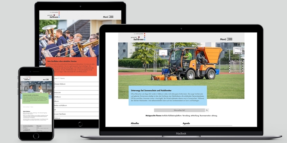 Die neue Webseite der Politischen Gemeinde Kaltbrunn gibt sich auf dem Mobiltelefon, Tablet oder Desktop zeitlos und modern.