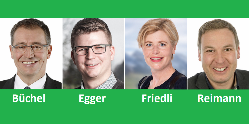 Die St.Galler SVP-Vertretung im Nationalrat (von links): Roland Büchel, Mike Egger, Esther Friedli und Lukas Reimann.
