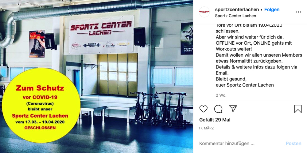 Das Training im Sportz Center Lachen geht online weiter.
