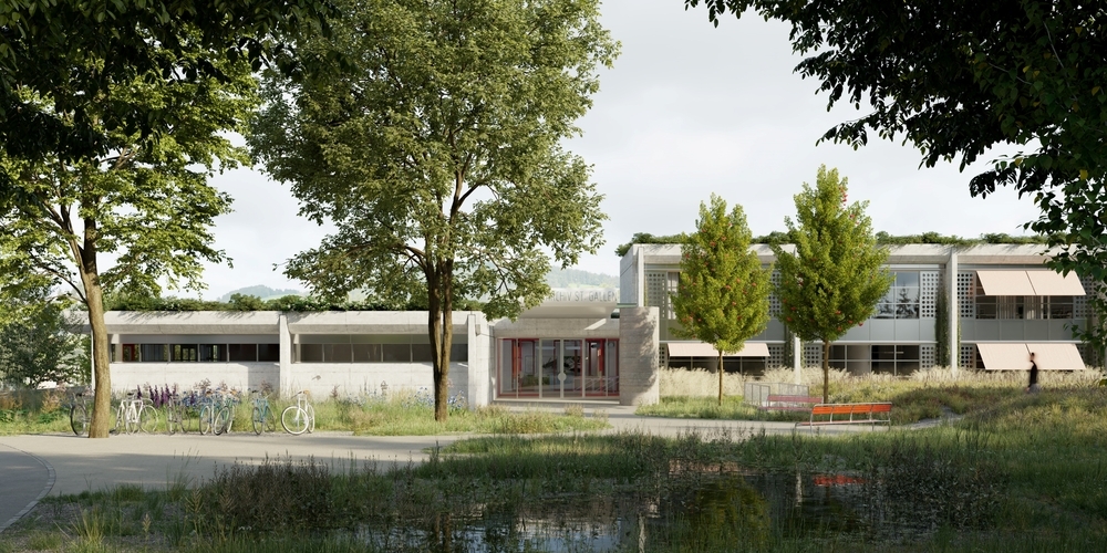 Visualisierung des neuen Haupteingangs des Staatsarchivs nach Siegerprojekt «Paper Landscape» der Richter Tobler Architekt*innen aus Basel.
