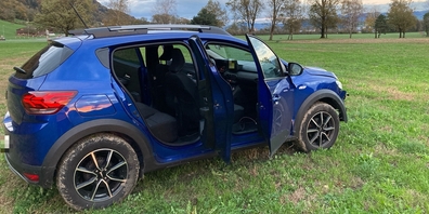 Die unbekannte Lenkerschaft dieses Autos gefährdete und beschädigte beim Überholen einen besetzten Linienbus und landete später auf einer Wiese.