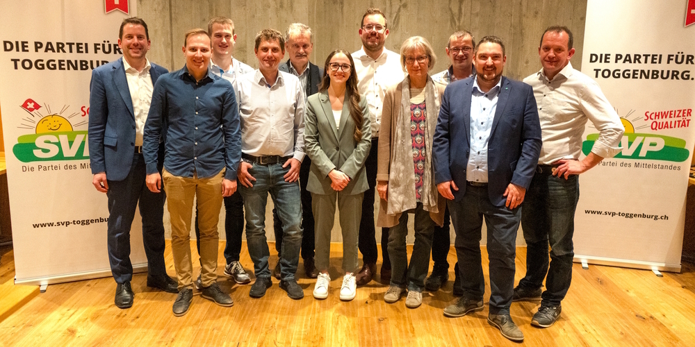 Die Liste 1 für die Kantonsratswahlen 2024: Ivan Louis, Lukas Huber, Marc Keller, Martin Gämperle, Alain Gehrig, Larissa Klotz, Christian Vogel, Lisa Leisi, Bruno Schweizer, Mirco Gerig und Fredy Louis. (von links).