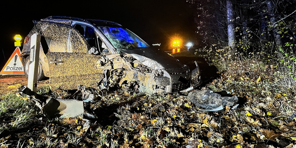 Resultat eines Sekundenschlafs. Dieses Auto erlitt Totalschaden.