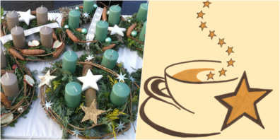 Adventskränze und Adventskaffee.