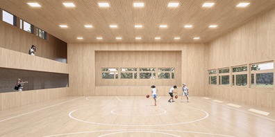 Die visualisierte Einfachhalle: Hannes Detleefs fordert eine einfache, bezahlbare Turnhalle.