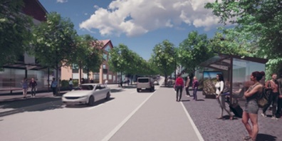Visualisierung der neuen Winterthurerstrasse – Höhe Schulhaus Breite