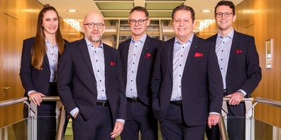 Die APPKB-Geschäftsleitung: Alexandra Koller, Hermann Inauen, Ueli Manser, Thomas Brägger und Tobias Dörig