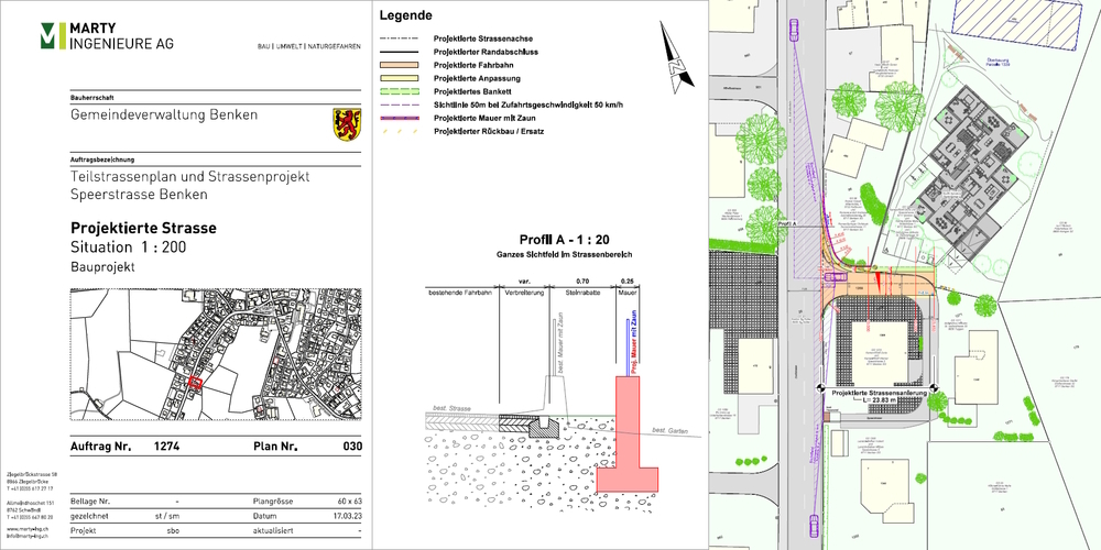 Auszug aus dem Teilstrassenplan und Strassenprojekt zur Speerstrasse in Benken, dessen Mitwirkung bis 12. Februar 2024 läuft.