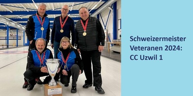 Swiss Champions: Team Uzwil 1! Hinten v. l. Jörg Müller, Armin Räbsamen, Marco Ruch; vorne v. l. Skip Romano Ruch und Esther Gamper.