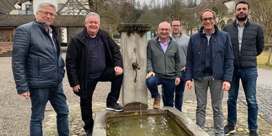 Planen und priorisieren im Kloster: Stadtrat Ernst Zülle, Stadtpräsident Thomas Niederberger, Vize-Stadtpräsident Thomas Beringer, Stadtschreiber Michael Stahl, Stadtrat Markus Brüll-mann und Stadtrat Daniel Moos (v.l.).