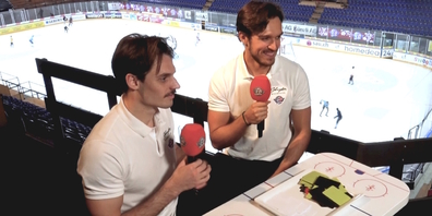 Bei «Gute Frage!» geben heute die beiden SCRJ-Verteidiger Nathan Vouardoux (l.) und David Aebischer Einblick in ihre Gedankenwelt.