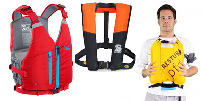 Verschiedene Modelle von Schwimmwesten für Kanu, StandUp Paddle und Open Water Schwimmer.