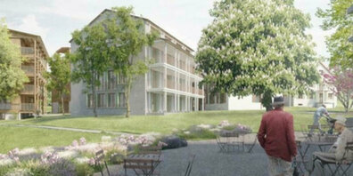 Das zukunftsorientierte Projekt mit Blick von der Villa Spörri zu den Neubauten.