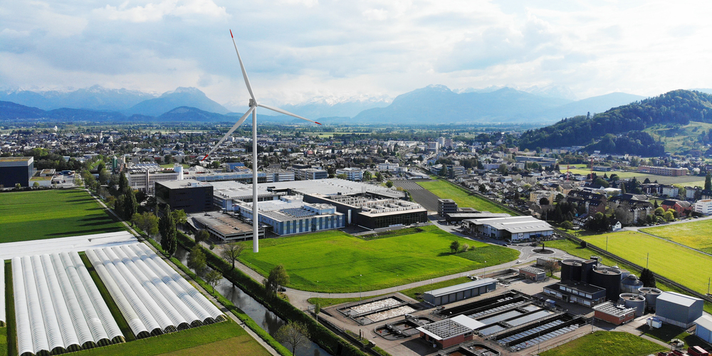 Visualisierung der Windenergieanlage auf dem Firmengelände der SFS Group Schweiz AG, Heerbrugg