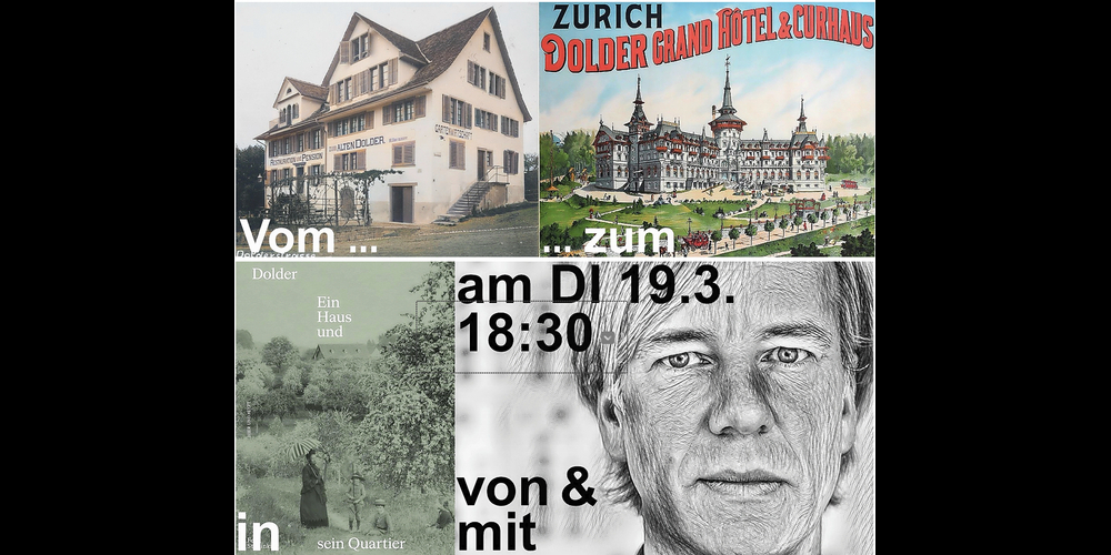 Am 19. März geht es um eine interessante Neuerscheinung: «Dolder – ein Haus und sein Quartier» von Felix Studinka, 320 Seiten, 100 schwarz-weisse Abbildungen, Fr. 44.–. Verlag Hier und Jetzt, Breitingerstrasse 23, 8002 Zürich. Felix Studinka persönlich wird über die spannende Geschichte erzählen. Er war Kurator am Museum für Gestaltung Zürich und ist seit 2006 als freischaffender Künstler tätig.
