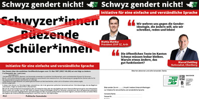 Die Junge SVP Kanton Schwyz sammelt Unterschriften gegen das «Gendern».