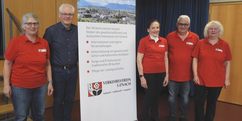 Vorstand des Verkehrsvereins Uznach: (v.l.n.r.) Yvonne Willi, Hans Urs von Matt, Lia Chiavi, Roman Frick und Präsidentin Beatrice Nater.