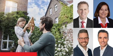 Ihre lokalen Finanzierungsspezialisten beraten Sie kompetent und ganzheitlich: Martin Hefti (Raiffeisenbank Rapperswil-Jona), Daniel Heinrich (Raiffeisenbank Schänis-Amden), Daniel Löffel (Raiffeisenbank Benken) und Karin Schir (Raiffeisenbank am Ricken).