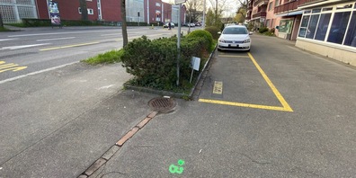 In Affoltern sind die Dimensionen des Trams schon angezeigt als Sprayzeichen oder mit Holzstöcken. 