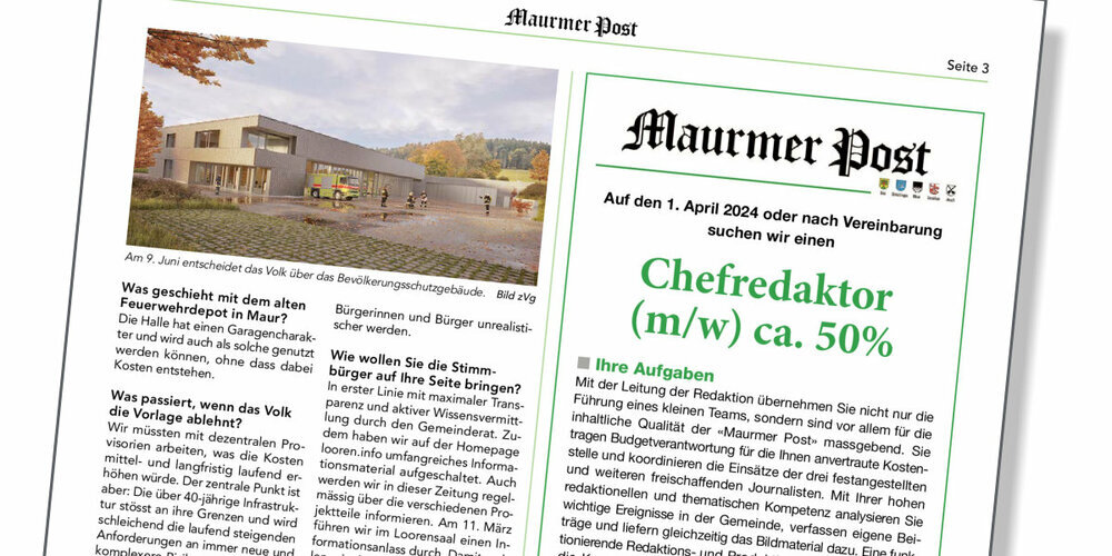 Die Kommission der «Maurmer Post» sucht einen neuen Chefredaktor. Sehr zum Erstaunen der Leserin Verena Keller.