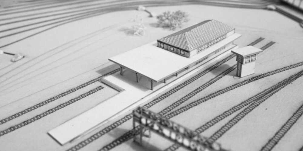 Güterschuppen im Modell 1:500 von 2019 (die Rampe und die Passerelle sind neu anders geplant).