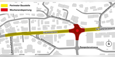 Übersicht Baustellenperimeter und Wochenendsperrung.
