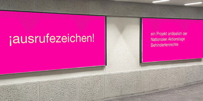 Zwischen 13. Mai und 2. Juni stehen Flächen, die normalerweise für Werbung verwendet werden, für Mitteilungen, Forderungen, Wünsche, Kritik, Appelle und Poesie von Menschen mit Behinderung zur Verfügung